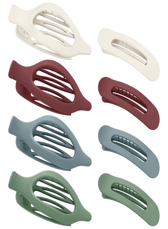 obeoby 8 PCS Flat Hair Clips, Flat Claw Clips 2 Styles Hair Claws for Women Girls Medium Hair Volume (blue, green, red, white) - Image 1